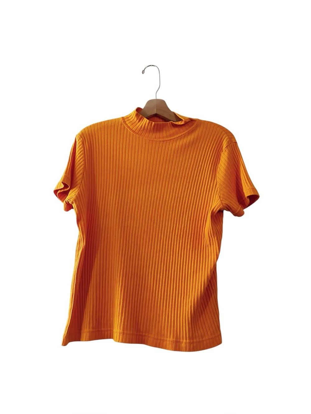 Vintage All Points by Reference Point Ribbed Mock Neck Short Sleeve Top Orange